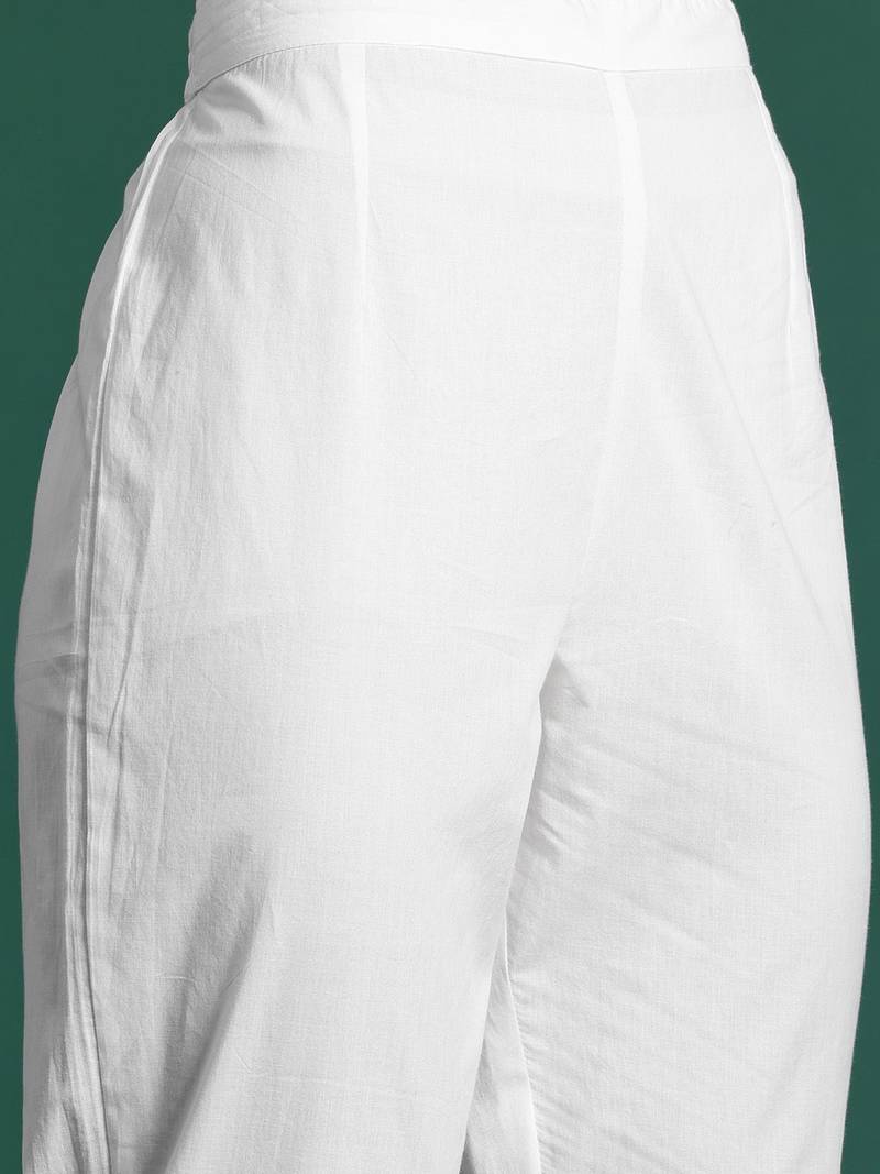 Floral Embroidered Pure Cotton Kurta with Trousers & Dupatta