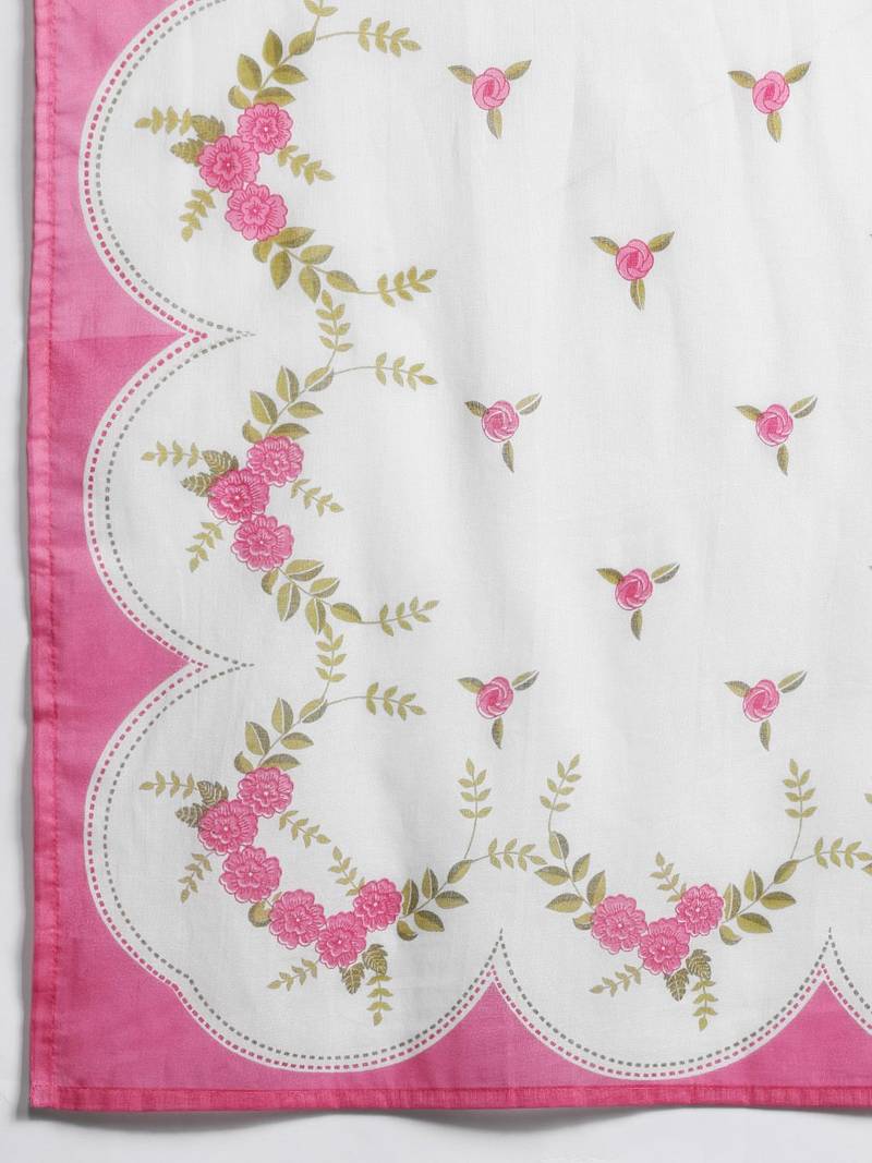 Floral Embroidered Pure Cotton Kurta with Trousers & Dupatta