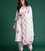 Floral Embroidered Pure Cotton Kurta with Trousers & Dupatta