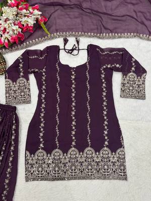 lavender sequin Embroidery Work Silk Blend Salwar Suit 4