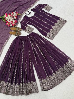 lavender sequin Embroidery Work Silk Blend Salwar Suit 5