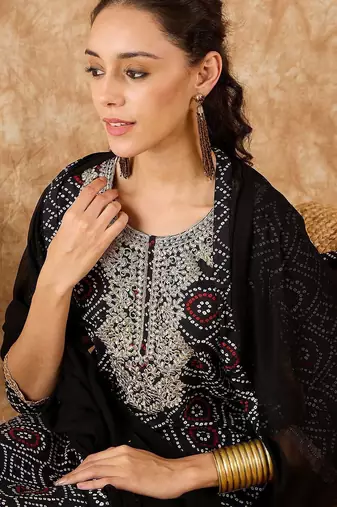 Bandhani Printed Straight Pure Cotton Kurta with Palazzos & Dupatta