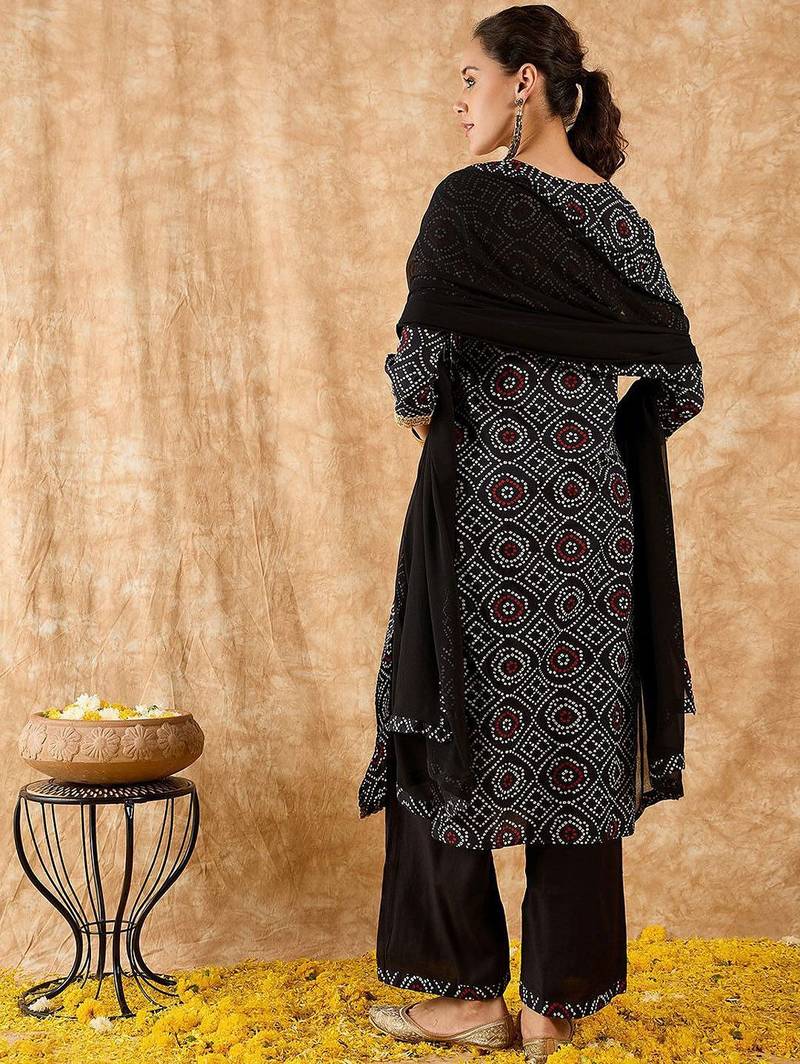 Bandhani Printed Straight Pure Cotton Kurta with Palazzos & Dupatta