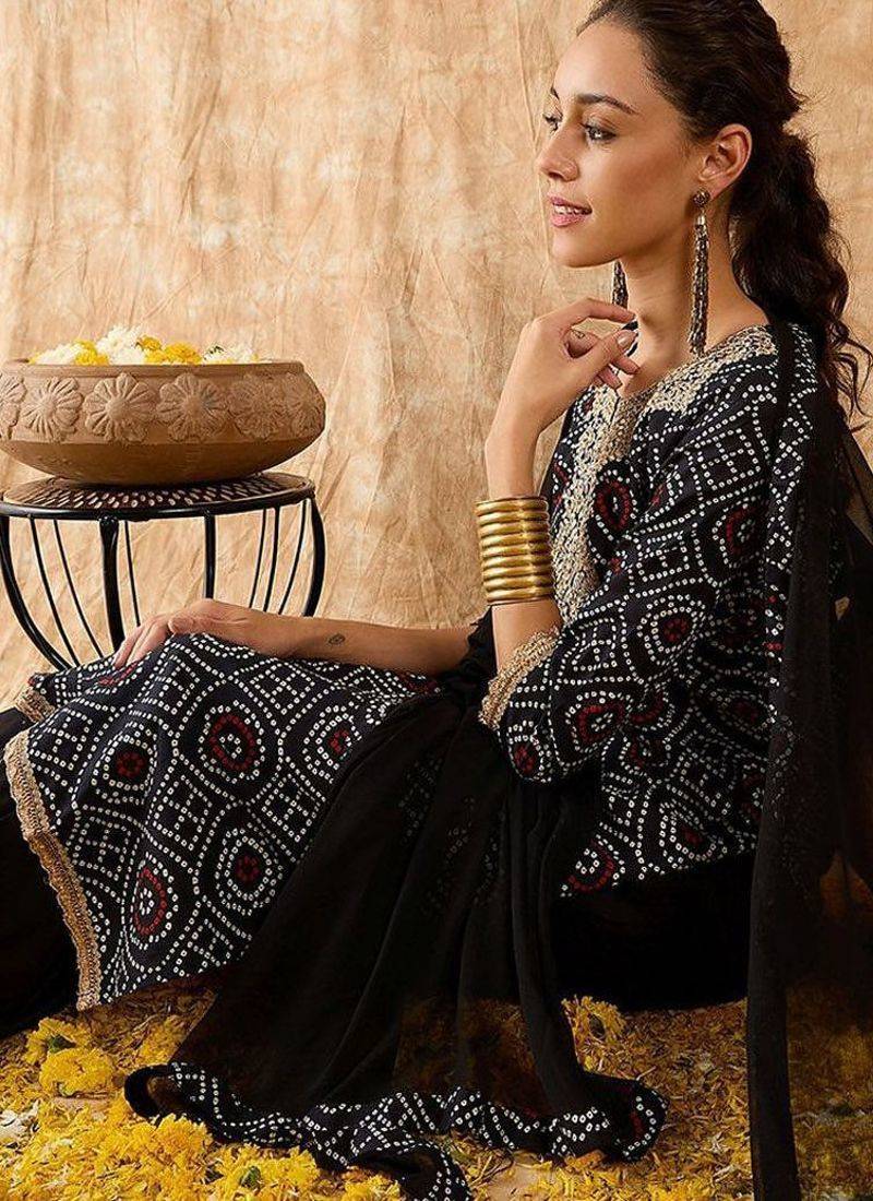 Bandhani Printed Straight Pure Cotton Kurta with Palazzos & Dupatta