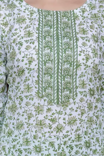 Floral Printed Pure Cotton Straight Kurta With Trouser And Dupatta