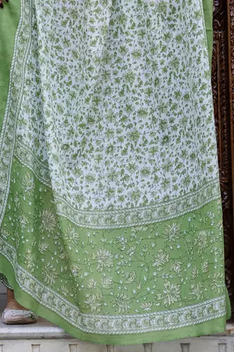 Floral Printed Pure Cotton Straight Kurta With Trouser And Dupatta
