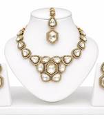 kundan white mehendi polish necklace set with earrings and maang tikka for bridal wedding jewelry