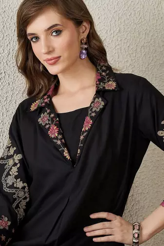 Women Floral Embroidered Regular Thread Work Kurta with Trousers