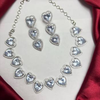 Heart Cut Crystal Necklace Earrings Set, Silver CZ Bridal Jewelry, Wedding Prom Anniversary 3