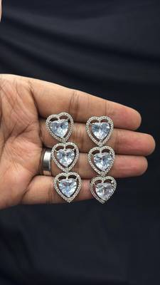 Heart Cut Crystal Necklace Earrings Set, Silver CZ Bridal Jewelry, Wedding Prom Anniversary 4