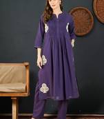 Women Ethnic Motifs Embroidered Pleated Thread Work Pure Cotton Kurta with Trousers