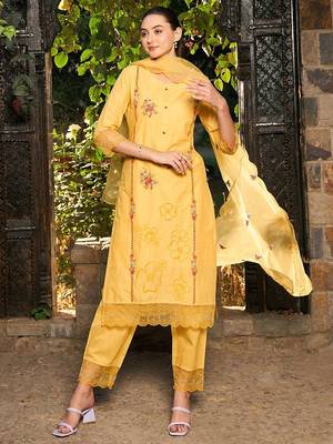 Ethnic Motifs Embroidered Thread Work Pure Cotton Kurta with Trousers & Dupatta 7