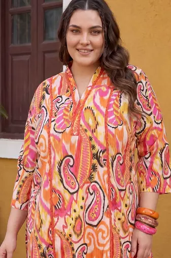 Plus Size Multi Printed Straight Kurta Trousers Set