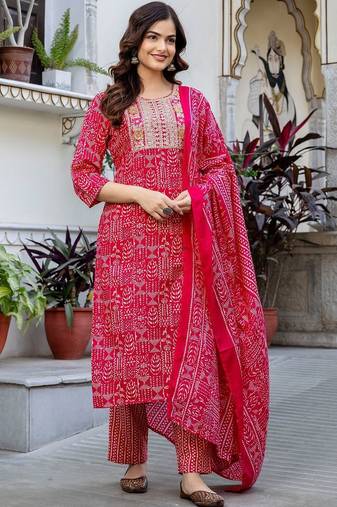 Women Ethnic Motifs Printed Regular Pure Cotton Kurta with Trousers & With Dupatta