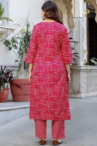 Women Ethnic Motifs Printed Regular Pure Cotton Kurta with Trousers & With Dupatta