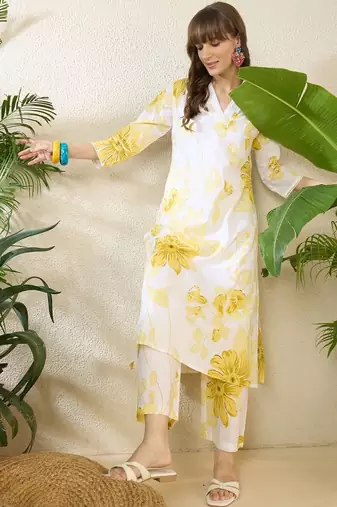 Women Floral Printed Regular Pure Cotton Kurta with Palazzos