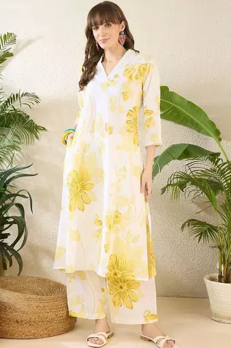 Women Floral Printed Regular Pure Cotton Kurta with Palazzos