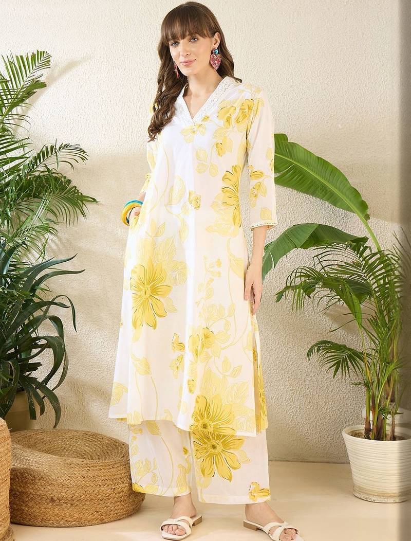 Women Floral Printed Regular Pure Cotton Kurta with Palazzos