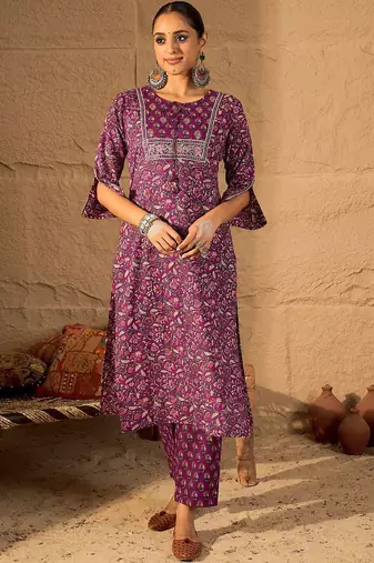 Women Floral Printed Regular Pure Cotton Straight Kurta with Trousers & Dupatta