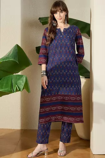 Women Ethnic Motifs Printed Regular Pure Cotton Kurta with Trousers