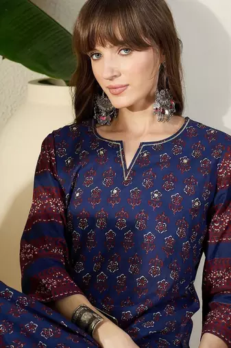 Women Ethnic Motifs Printed Regular Pure Cotton Kurta with Trousers
