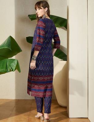 Women Ethnic Motifs Printed Regular Pure Cotton Kurta with Trousers 4