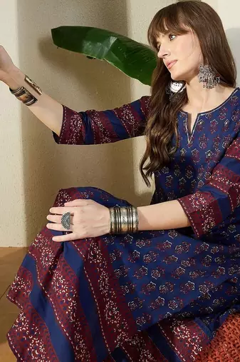 Women Ethnic Motifs Printed Regular Pure Cotton Kurta with Trousers