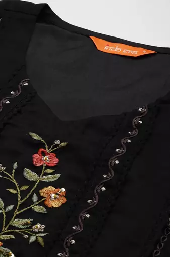 Floral Embroidered Panelled Thread Work Kurta with Trousers & With Dupatta