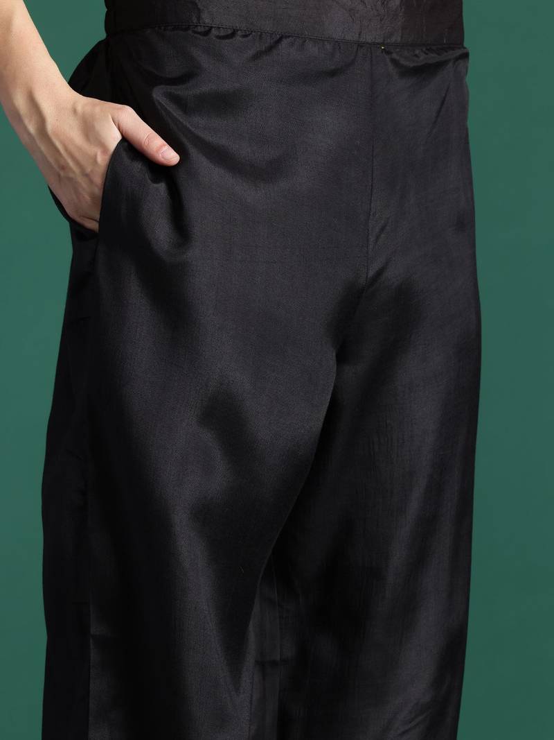 Floral Embroidered Panelled Thread Work Kurta with Trousers & With Dupatta