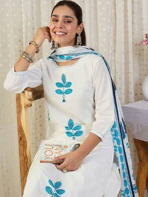 Ethnic Motifs Embroidered Thread Work Pure Cotton Kurta With Trousers & Dupatta 2