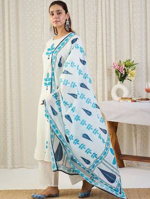 Ethnic Motifs Embroidered Thread Work Pure Cotton Kurta With Trousers & Dupatta 4