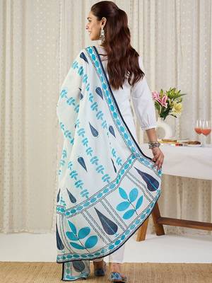 Ethnic Motifs Embroidered Thread Work Pure Cotton Kurta With Trousers & Dupatta 5
