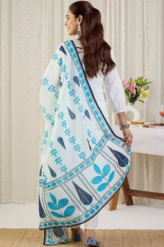 Ethnic Motifs Embroidered Thread Work Pure Cotton Kurta With Trousers & Dupatta
