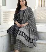 Plus Size Printed Mirror Work Pure Cotton Kurta with Palazzos & With Dupatta