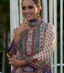 Floral Printed Mirror Work Liva Kurta with Palazzos & Dupatta