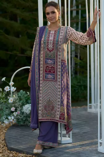 Floral Printed Mirror Work Liva Kurta with Palazzos & Dupatta
