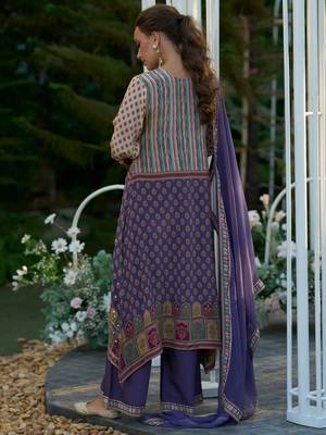 Floral Printed Mirror Work Liva Kurta with Palazzos & Dupatta 4