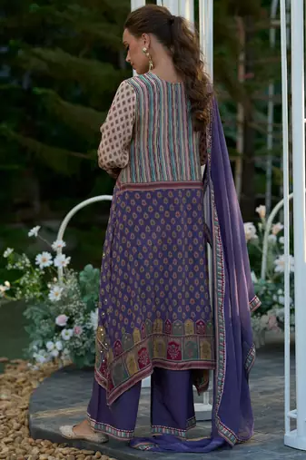 Floral Printed Mirror Work Liva Kurta with Palazzos & Dupatta