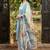 Blue Floral Embroidered Thread Work Straight Kurta With Trousers & Dupatta