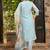 Blue Floral Embroidered Thread Work Straight Kurta With Trousers & Dupatta
