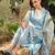 Blue Floral Embroidered Thread Work Straight Kurta With Trousers & Dupatta