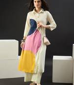 Women Colourblocked Panelled Pure Cotton Kurta with Palazzos