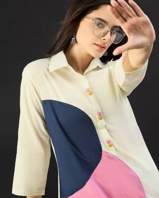 Women Colourblocked Panelled Pure Cotton Kurta with Palazzos 2
