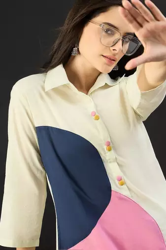 Women Colourblocked Panelled Pure Cotton Kurta with Palazzos