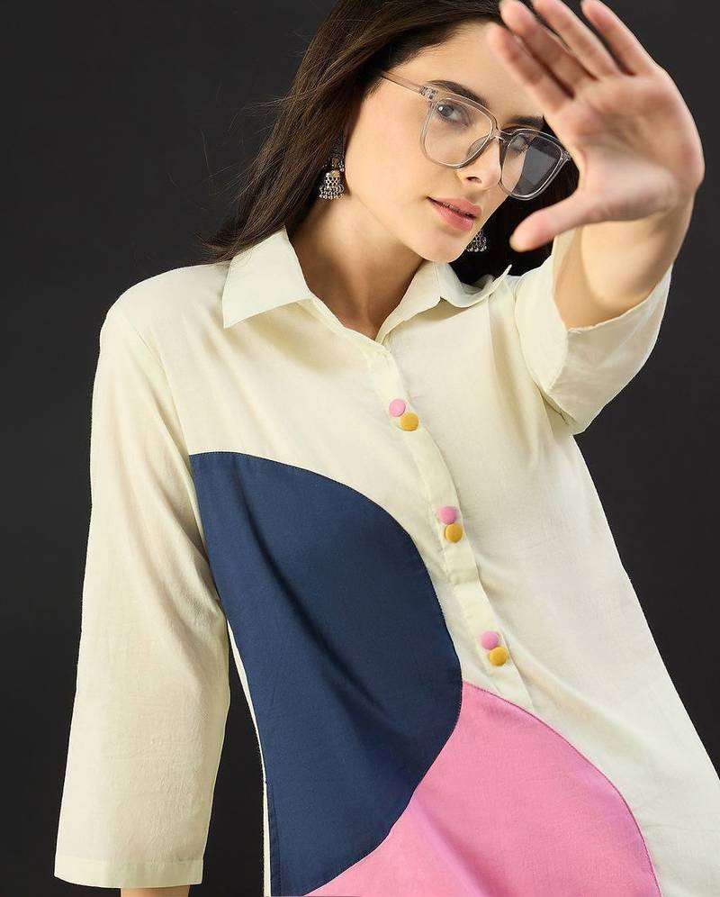 Women Colourblocked Panelled Pure Cotton Kurta with Palazzos