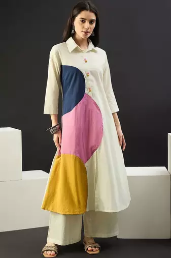 Women Colourblocked Panelled Pure Cotton Kurta with Palazzos