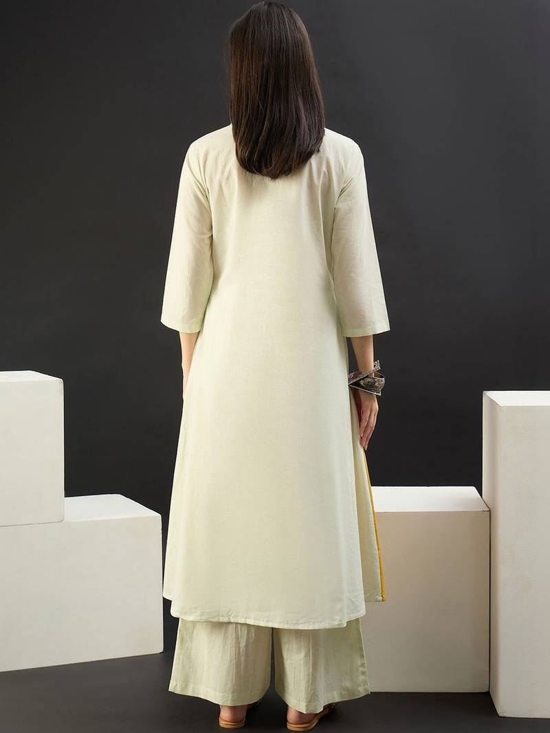 Women Colourblocked Panelled Pure Cotton Kurta with Palazzos
