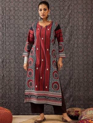Women Printed Regular Thread Work Pure Cotton Kurta with Trousers & With Dupatta 5