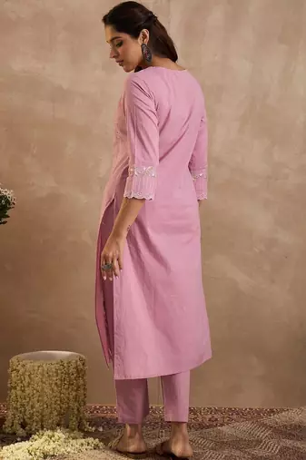 Women Floral Embroidered Regular Thread Work Pure Cotton Kurta with Trousers