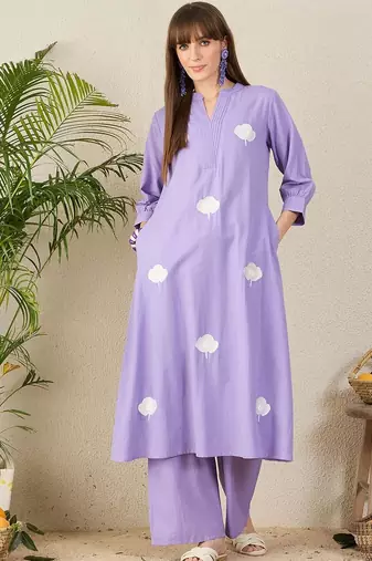 Women Floral Embroidered A-Line Kurta with Palazzos